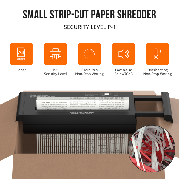 Small Paper Shredder for Home, 6 Sheet Strip Cut Paper Shredder Without Basket,Portable Shredder Extendable Arm Design with Overheat Protection for Home Office-2