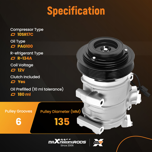 AC Compressor W/ Clutch Replacement For Honda Odyssey 2008-2017 Acura MDX ZDX 3.7L CO10840C-5