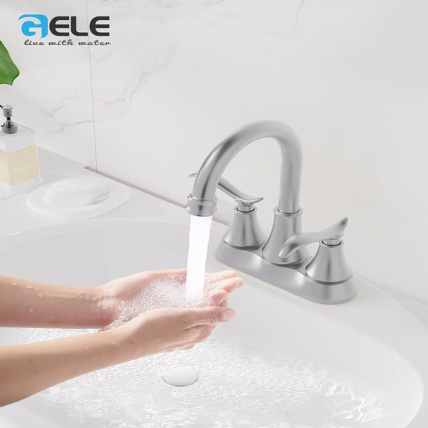 Bathroom Faucet Brushed Nickel with Pop-up Drain & Supply Hoses 2-Handle 360 Degree High Arc Swivel Spout Centerset[Unable to ship on weekends,usps/fedex]-2