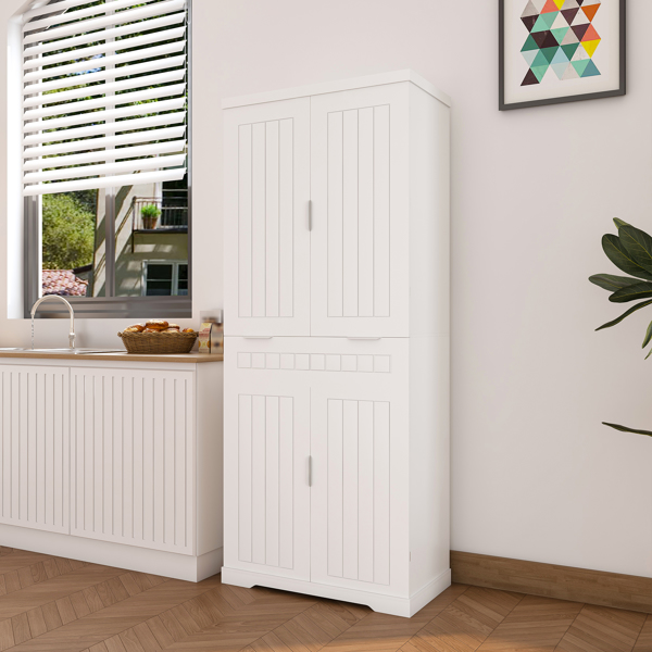 Pantry Cabinet, 71.65" Tall Storage Cabinet with Drawer, 2 Cabinets & 6 Door Shelves, Adjustable Shelves, Freestanding Cupboard for Kitchen, Living Room, Bathroom, Farmhouse Style, White-5