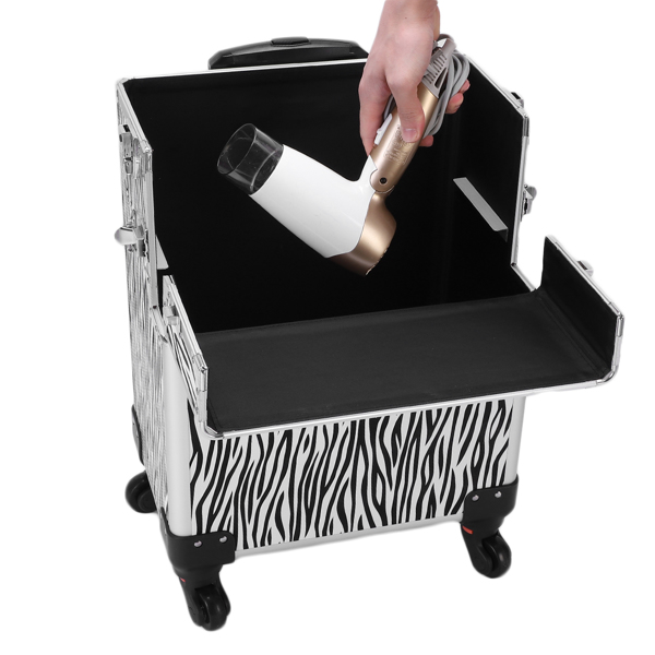 3 in 1 Aluminum Cosmetic Makeup Case Tattoo Box White Zebra Print-19