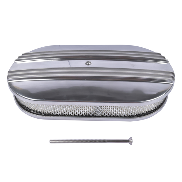 15" Oval Half Finned Polished Aluminum Air Cleaner Filter Fits for Chevy Ford Mopar SBC BBC 350-1