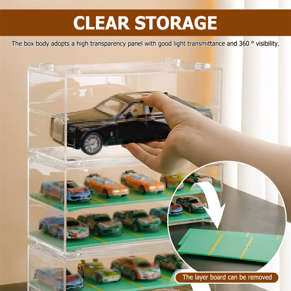 Clear Acrylic Display Case 2-Layer w/Parking Space For 1/64 Scale Toy Model Cars-9