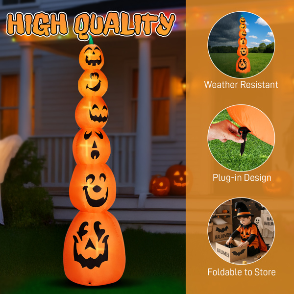 9FT Halloween Inflatable Stacked Pumpkins, Blow up 6 Pumpkins Inflatable with Built-in LED Lights Outdoor Decorations Large Party Yard Decoration-8