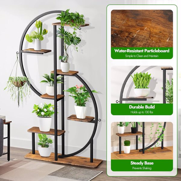 63" Tall Plant Stand with Grow Light, 7 Tiered Corner Plant Shelf, Metal Indoor Plant Shelves with 3 Hanging Hooks, Multi-Purpose Plant Flower Holder for Home & Patio-5