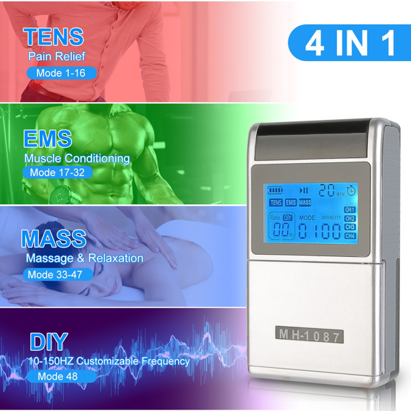 4-Channel Rechargeable TENS Unit with 8 Pads, 48 Modes & 4 Programs for Pain Relief, Muscle Training & Relaxation – Portable & User-Friendly-7