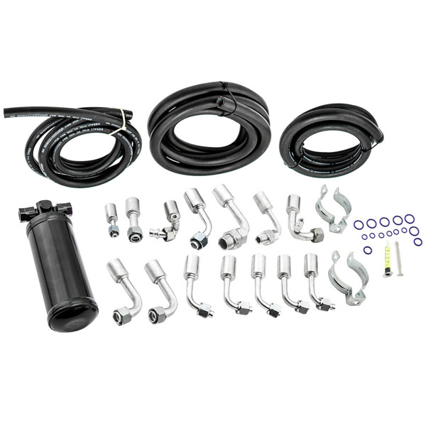 134a AC Air Conditioning Hose Kit R-Ring Fittings Drier Extended Length A/C Hose-2