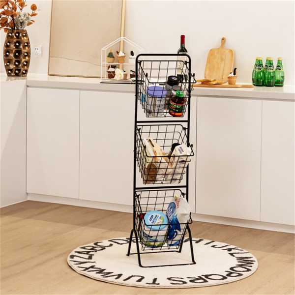 3-Tier Fruit Basket Stand - Removable Wire Bowls, Convertible to 1/2 Tier, Steel Frame with Non-Slip Pads, Black-2