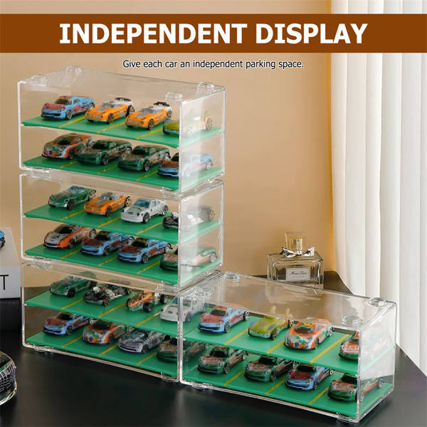 Clear Acrylic Display Case 2-Layer w/Parking Space For 1/64 Scale Toy Model Cars-7