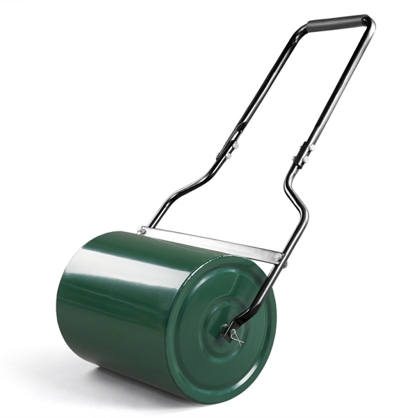 16in Heavy Duty Steel Lawn Roller, Garden Roller Can Be Filled with Water or Sand, Hand Roller with U-shaped Handle, Green & Black-1