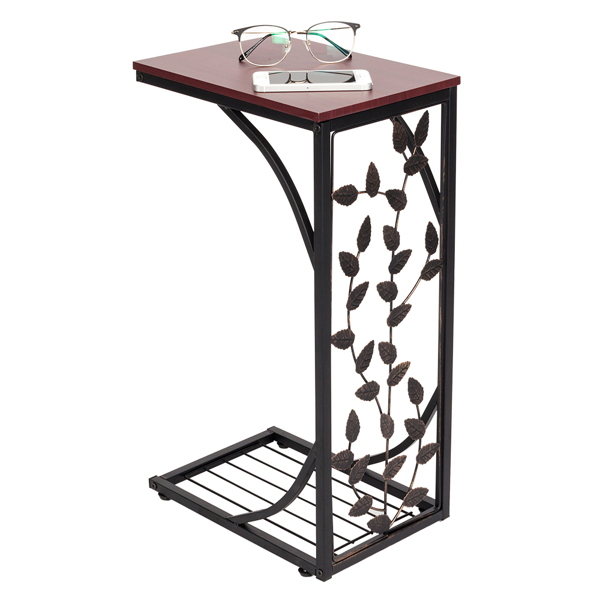 54*30.5*21CM Leaf Pattern Iron Side Table Coffee Table Brown-7