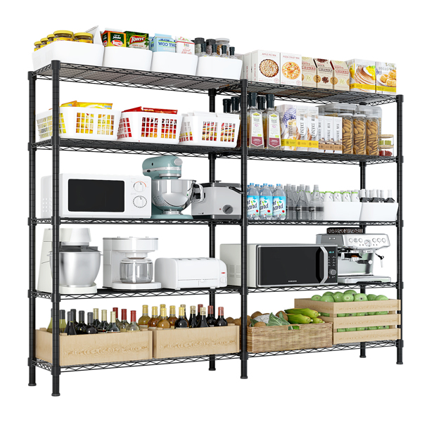 58''W  Adjustable  Storage Shelves 1500LBS  NSF  Wire Shelving Unit 5 Tier Metal Shelving for Storage Rack Shelves for Storage Heavy Duty Garage Shelf Pantry Shelves Kitchen Shelving,  58''W*71''H*-10