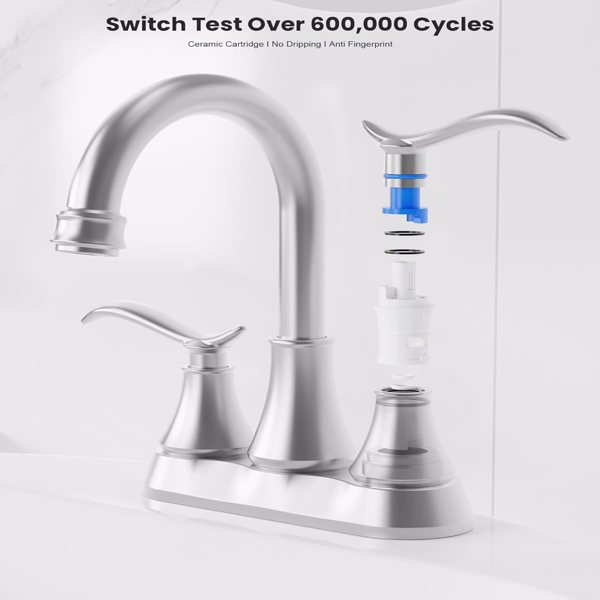 Bathroom Faucet Brushed Nickel with Pop-up Drain & Supply Hoses 2-Handle 360 Degree High Arc Swivel Spout Centerset[Unable to ship on weekends,usps/fedex]-4
