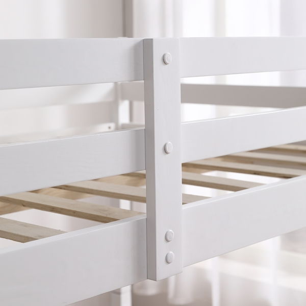 FCH Short-Legged Double-Layer Head And Tail Cross Brace Guardrail Straight Ladder Twin Pine Can Be Split Into a Single-Layer Bed Wooden Bed White-10