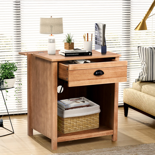 Oak color P2 density board + solid wood veneer frame 56*45*65cm one drawer with lower compartment bedside table mid-century modern-6
