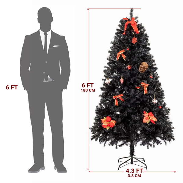 FCH 6ft 1050 Branches PVC Christmas Tree Black-2