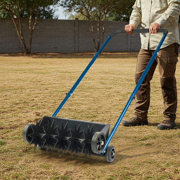 19in Push Spike Aerator, Heavy Duty Rolling Lawn Aerator, Rotary Spike Lawn Aerator, Manual Aeration Equipment with U-shaped Handle, for Lawn Garden Yard Grass Aeration-7
