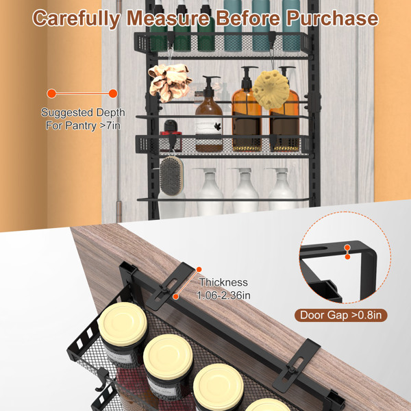 6-Tier Over the Door Pantry Organizer, Large Metal Door Spice Rack, Hanging Heavy-Duty Pantry Door Storage Shelf  10LBS Loading Easy Install Behind Door Storagefor Kitchen and Bathroom, Black-5