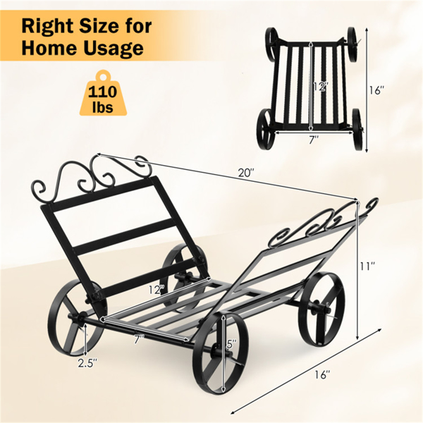 Mobile Firewood Storage Rack - 110 lbs Capacity Steel Frame, 5" Wheels -5