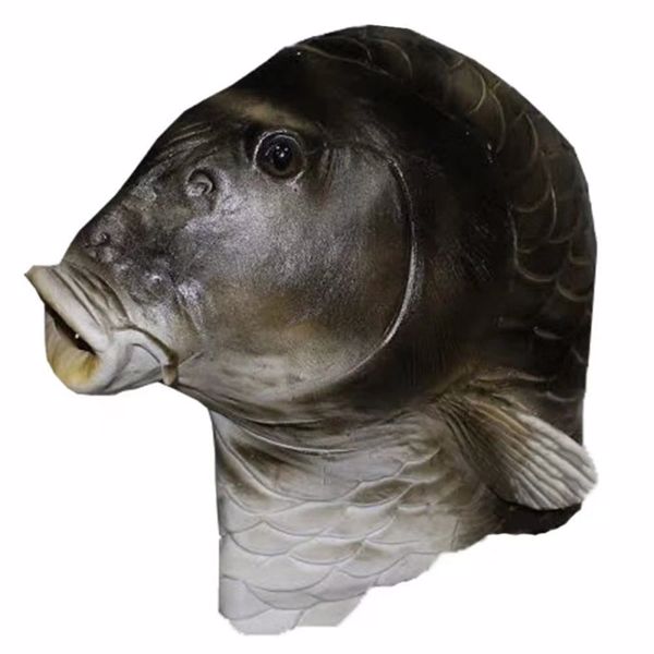 万圣节搞怪面具真实厂家直销金鱼动物头鱼面具 fish mask 黑色鱼头-7