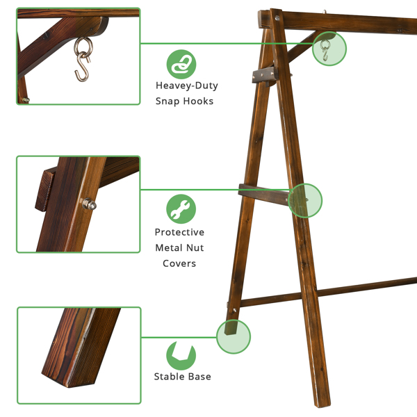 188*135*170cm 600lbs Fir Suitable For 4ft Swing Chair Wood Swing Frame Carbonized Color-9