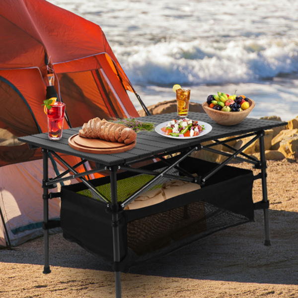 220 lbs Folding Camping Table – 30-Second Tool-Free Setup, Aluminum Roll-Top & Steel Frame, Detachable Mesh Basket, Portable Outdoor Picnic/BBQ/Beach Table with Carry Bag-6