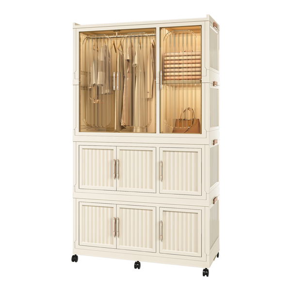 Portable Wardrobe Closet Storage Organizer for Clothes,Clothes Dresser,9 Magnetic Doors-9 Cubes & 1 Hanging Rod,6 pcs hangers , Baby Wardrobe Storage Cabinet,White -1