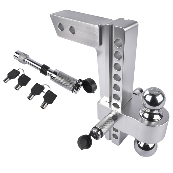 Adjustable Trailer Hitch Fits 2" Receiver, 10" Drop/Rise 12500 LBS GTW 2" & 2-5/16" Dual Ball with Locks-2