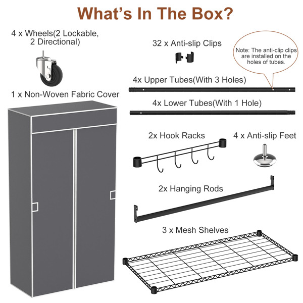 2 Tier Clothing Rack With Cover Portable Wardrobe Closet Covered Garment Rack with 4 Wheels 2 Hanging Rods 2 Hook Racks 35.43x17.13x72.44in-12
