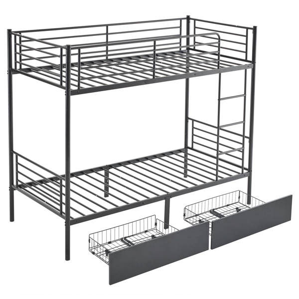 【Replace 53243394】Twin Over Twin Convertible Bunk Bed with 2 Storage Drawers, Metal Bunk Bed Can be Divided Into Two Daybeds, Black-1