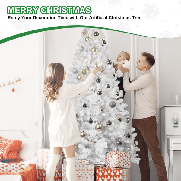 Artificial 6ft White Christmas Tree with 760PVC Mixed Branch Tips,Green,Hinged Premium & Foldable Base for Indoor Holiday Decorating-5