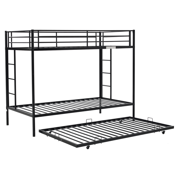 【Replace 85463179】Twin Over Twin Bunk Bed with Trundle, Triple Bunk Beds for Kids Teens Adults, Metal Bunk Bed with Two Side Ladder and Guardrails, Black-1