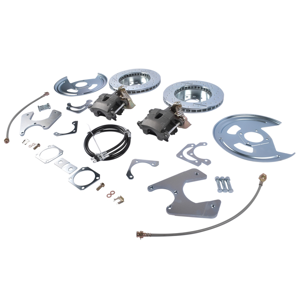 Fit for Chevy Camaro Pontiac Firebird (Staggered Shocks) Rear Disc Brake Conversion With Cross Drilled & Slotted Rotors With Parking Brake 1970-1981-4