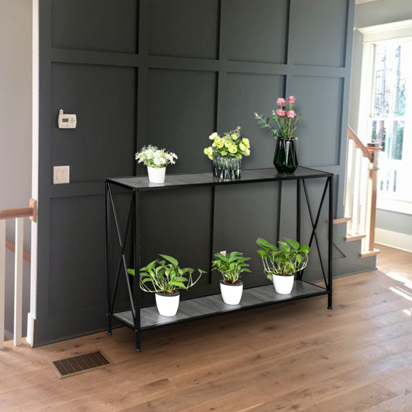 Artisasset Grey MDF Countertop Black Wrought Iron Base 2 Layers Forked Console Table-17