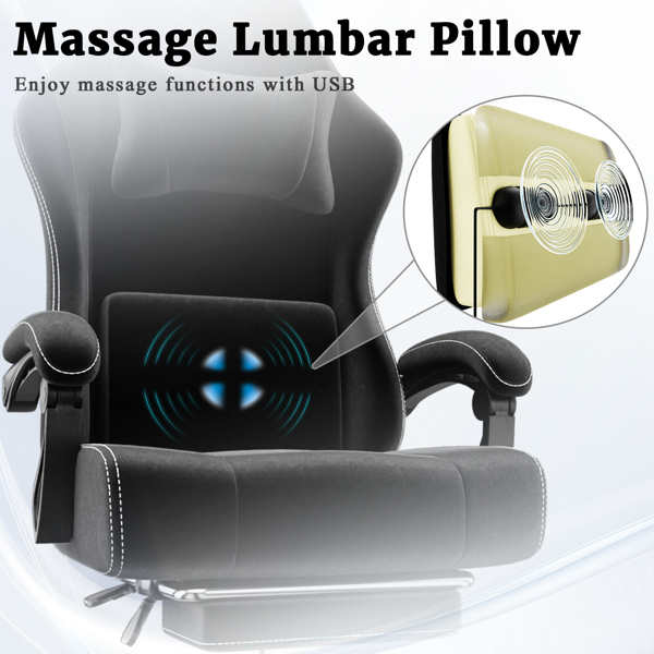 Ergonomic Gaming Chair, Video Game Chair with Massage Lumbar Support and Footrest, Height Adjustable Fabric Computer Chair with Pocket Spring Cushion, Black-3
