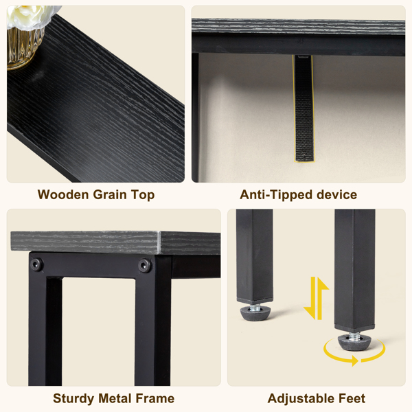 39.4" Narrow Console Sofa Table with Power Outlets and USB Ports, Skinny Couch Table with Metal Frame and Charge Station with 4.9ft Extension Cord, Black-13