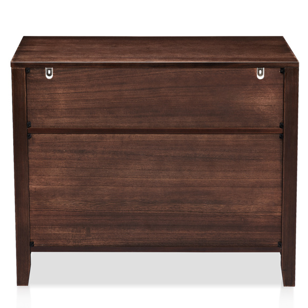 Brown P2 density board + solid wood veneer frame 75*40*61CM two drawers with upper compartment bedside table mid-century modern-15