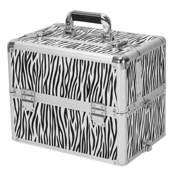 3 in 1 Aluminum Cosmetic Makeup Case Tattoo Box White Zebra Print-27