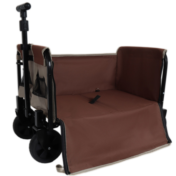 All-in-One Convertible Folding Camping Wagon Cart: Bench Seat, Storage Compartment & Included Dog Tether, Beige/Brown -20
