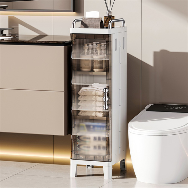 Small Narrow Storage Cabinet with Doors and Shelves Slim Waterproof Bathroom Storage Organizers Skinny Plastic Freestanding Cabinets Gap Spaces Saver for Kitchen Laundry Room Bedroom-4