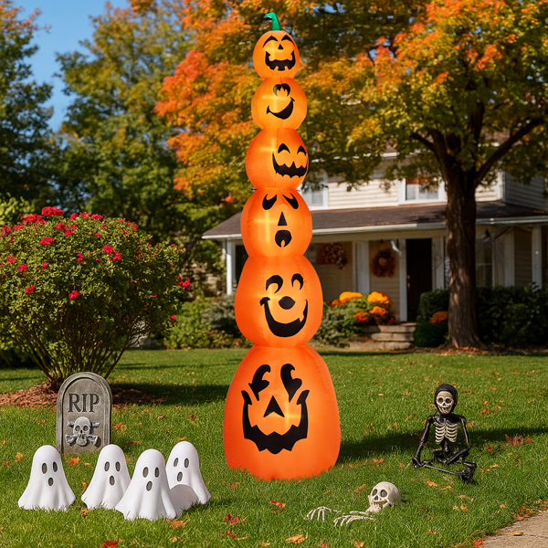 9FT Halloween Inflatable Stacked Pumpkins, Blow up 6 Pumpkins Inflatable with Built-in LED Lights Outdoor Decorations Large Party Yard Decoration-4
