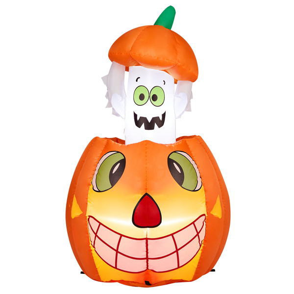 2.8 FT Halloween Inflatables Animated Pumpkin Ghost, Outdoor Decorations Blow Up Yard Decor with Built-in LEDs for Indoor Party Garden Lawn Decor-1