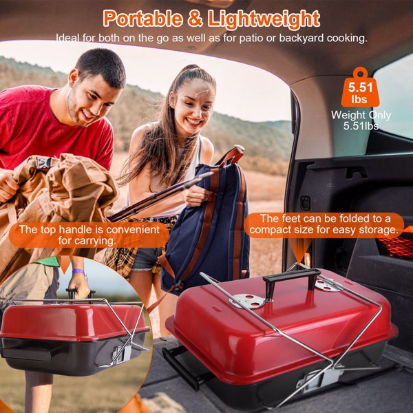 Portable Charcoal Grill Outdoor Tabletop Grill Small Barbecue Smoker Folding BBQ Grill with Lid for Backyard Camping Picnics Beach-6