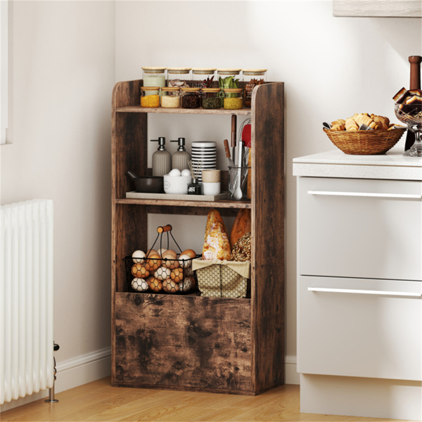 Rustic Brown Freestanding Bookshelf with 3-Tier Shelf -4