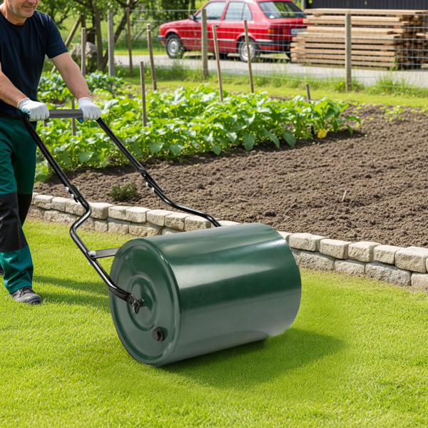 16in Heavy Duty Steel Lawn Roller, Garden Roller Can Be Filled with Water or Sand, Hand Roller with U-shaped Handle, Green & Black-11