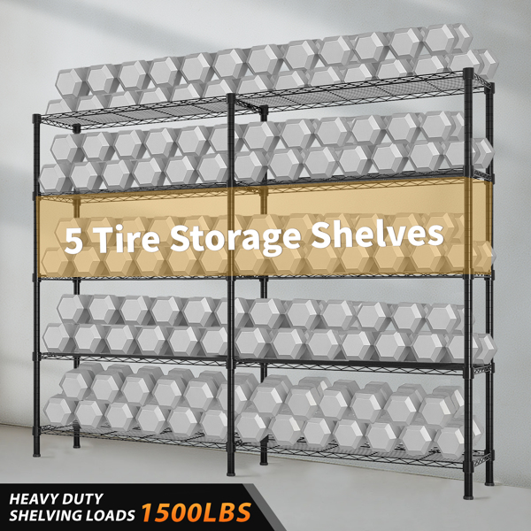 58''W  Adjustable  Storage Shelves 1500LBS  NSF  Wire Shelving Unit 5 Tier Metal Shelving for Storage Rack Shelves for Storage Heavy Duty Garage Shelf Pantry Shelves Kitchen Shelving,  58''W*71''H*-5