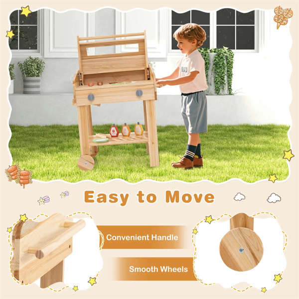 Wooden Barbecue Grill Playset with Play Food Grilling Tools-8
