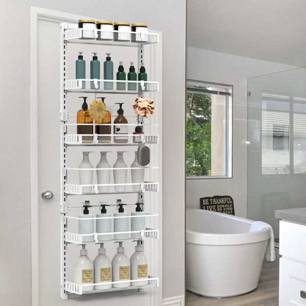 6-Tier Over the Door Pantry Organizer, Large Metal Door Spice Rack, Hanging Heavy-Duty Pantry Door Storage Shelf  10LBS Loading Easy Install Behind Door Storagefor Kitchen and Bathroom, White-3