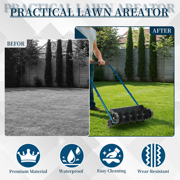 19in Push Spike Aerator, Heavy Duty Rolling Lawn Aerator, Rotary Spike Lawn Aerator, Manual Aeration Equipment with U-shaped Handle, for Lawn Garden Yard Grass Aeration-13