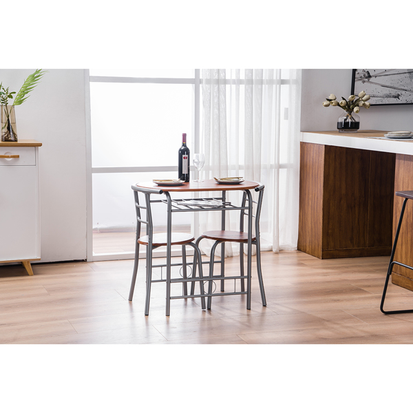 【Replace 35204938】Brown Wood Grain PVC Breakfast Table (One Table and Two Chairs)-36